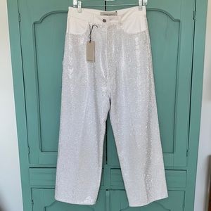 White Sequin Wide-Leg Women’s Jeans